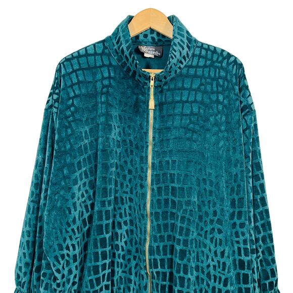Silver Threads Velour Track Jacket Reptile Print Tassel Jewel Green Gold - 2XP - Picture 2 of 8